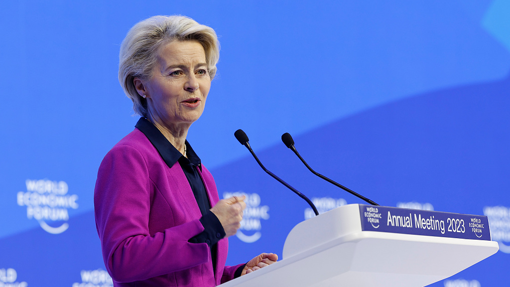 Ursula von der Leyen, president of the European Commission, delivers an address on the opening day of the World Economic Forum (WEF) in Davos, Switzerland, January 17, 2023. /CFP