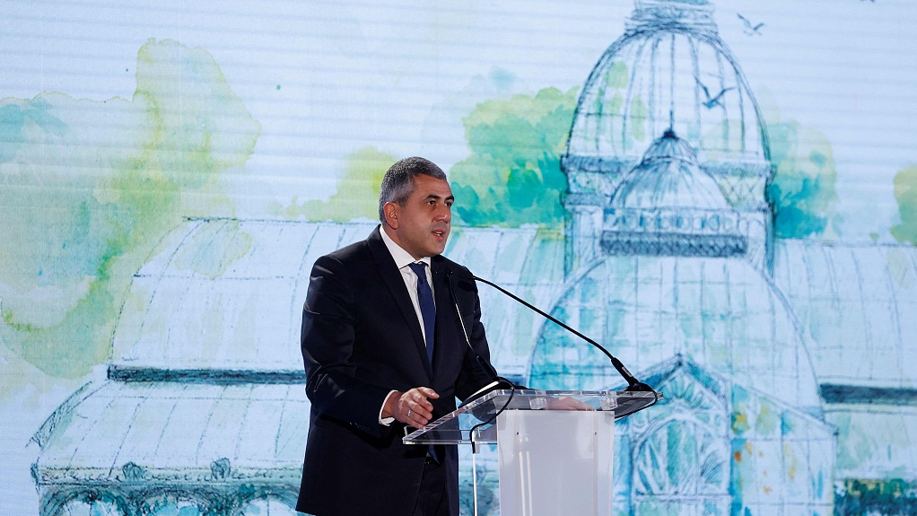 UN World Tourism Organization (UNWTO) Secretary-General Zurab Pololikashvili delivers a speech at the 24th edition of the UNWTO general assembly, at the Palacio de Cibeles, in Madrid, Spain, November 30, 2021. /CFP