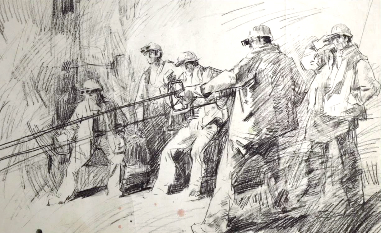 A sketch of steel workers created by Guang Tingbo /CGTN