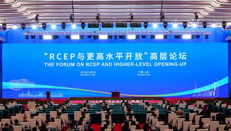 The Forum on the Regional Comprehensive Economic Partnership (RCEP) and Higher-level Opening-up is held in Shanghai, east China, November 5, 2022. /Xinhua