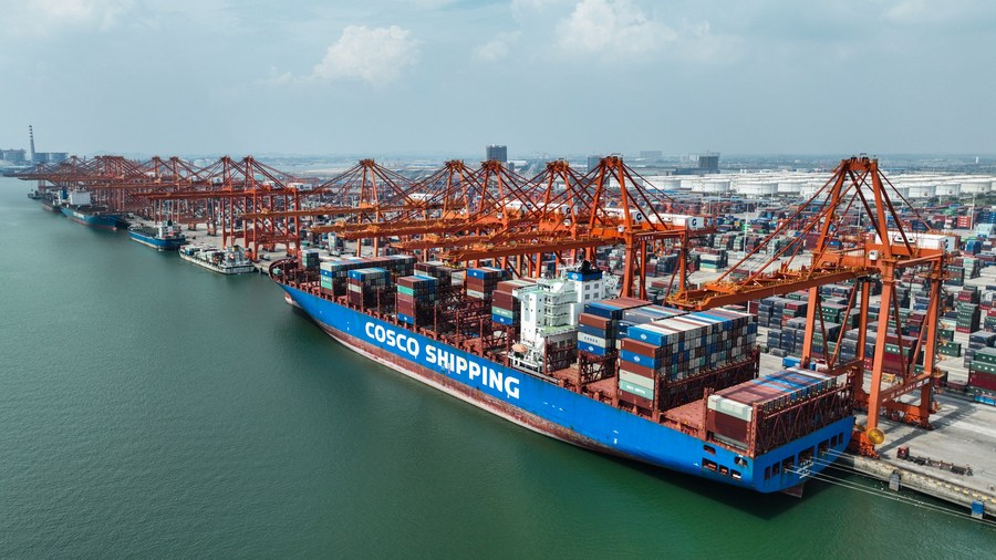 Ships berthed at the container wharf of Qinzhou Port in Qinzhou, south China's Guangxi Zhuang Autonomous Region, September 13, 2022. /Xinhua