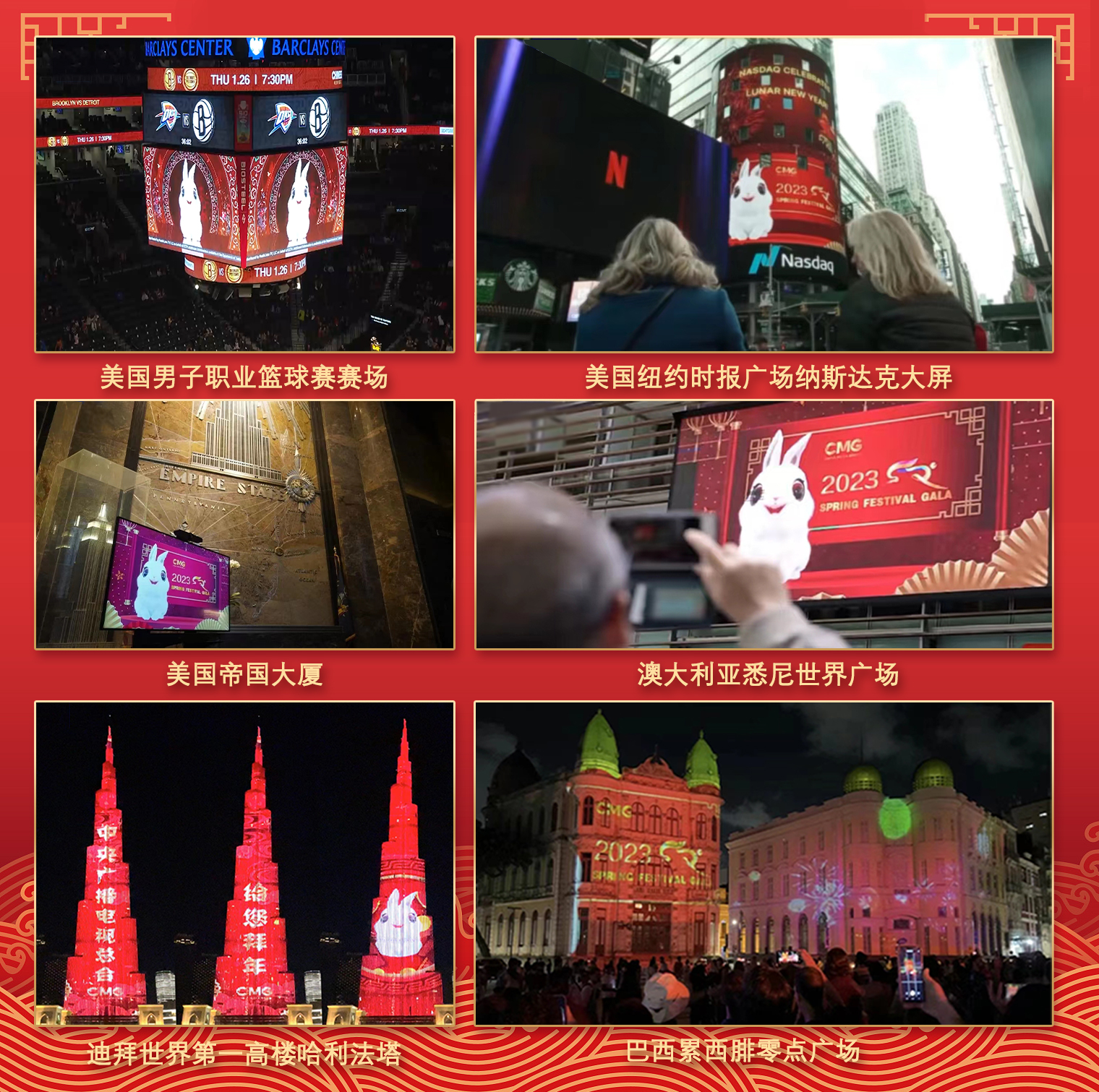 Spring Festival Gala promotional videos played on outdoor screens across the world. /CMG
