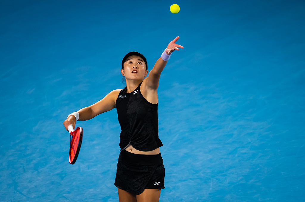 Zhu Lin of China serves during her fourth-round match with Victoria Azarenka of Belarus at the Australian Open in Melbourne, Australia, January 22, 2023. /CFP