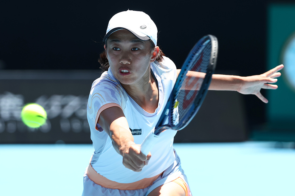 Zhang Shuai of China competes in the women's singles Round of 16 match against Karolina Pliskova of the Czech Republic in the Australian Open at Melbourne Park in Melbourne, Australia, January 23, 2023. /CFP