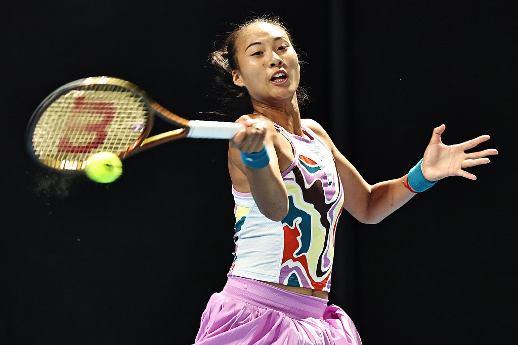 Zheng Qinwen of China competes in the women's singles second-round match against Bernarda Pera of the U.S. in the Australian Open at Melbourne Park in Melbourne, Australia, January 18, 2023. /CFP