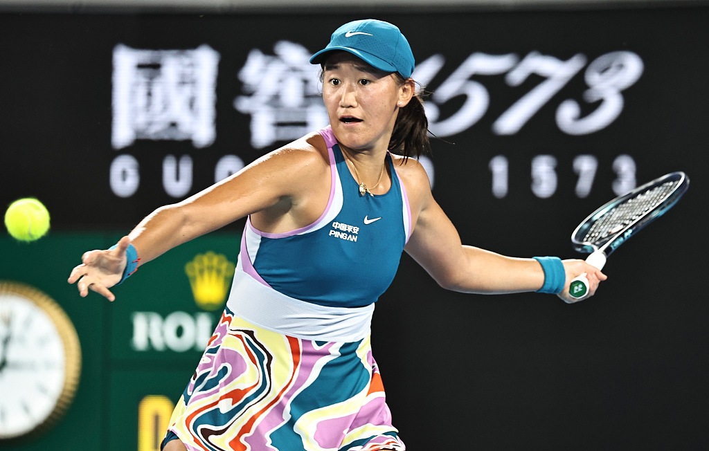 Wang Xiyu of China competes in the women's singles first-round match against Karolina Pliskova of the Czech Republic in the Australian Open at Melbourne Park in Melbourne, Australia, January 17, 2023. /CFP