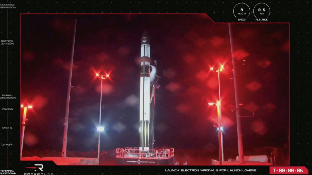 A screenshot of Rocket Lab's Electron rocket launching during the first mission of the company from Wallops Island, Virginia, U.S., January 24, 2023. /Reuters