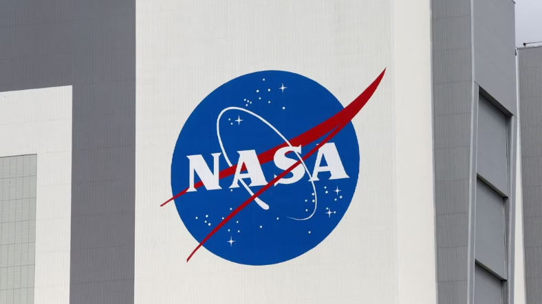 The logo is seen at Kennedy Space Center in Cape Canaveral, Florida, U.S., April 16, 2021. /Reuters