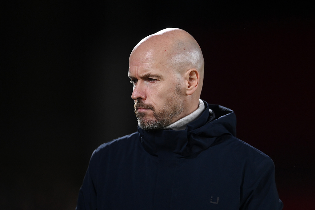 Manchester United manager Erik ten Hag during their League Cup clash with Nottingham Forest at the City Ground stadium in Nottingham, England, January 25, 2023. /CFP