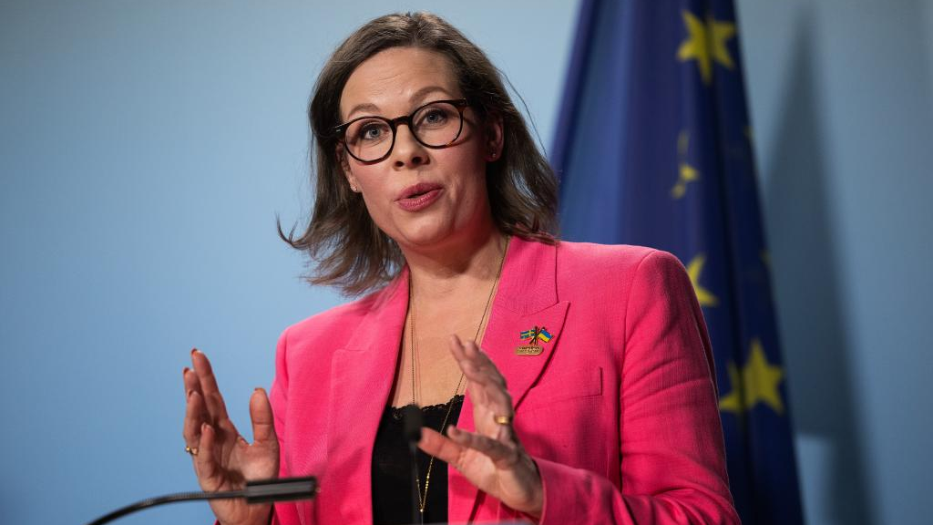 Swedish Minister for Migration Maria Malmer Stenergard speaks at a press conference in Stockholm, Sweden, January 26, 2023. /CFP