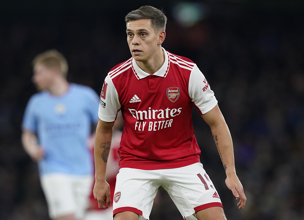 Leandro Trossard of Arsenal looks on during their FA Cup clash with Manchester City at Etihad Stadium in Manchester, England, January 27, 2023. /CFP