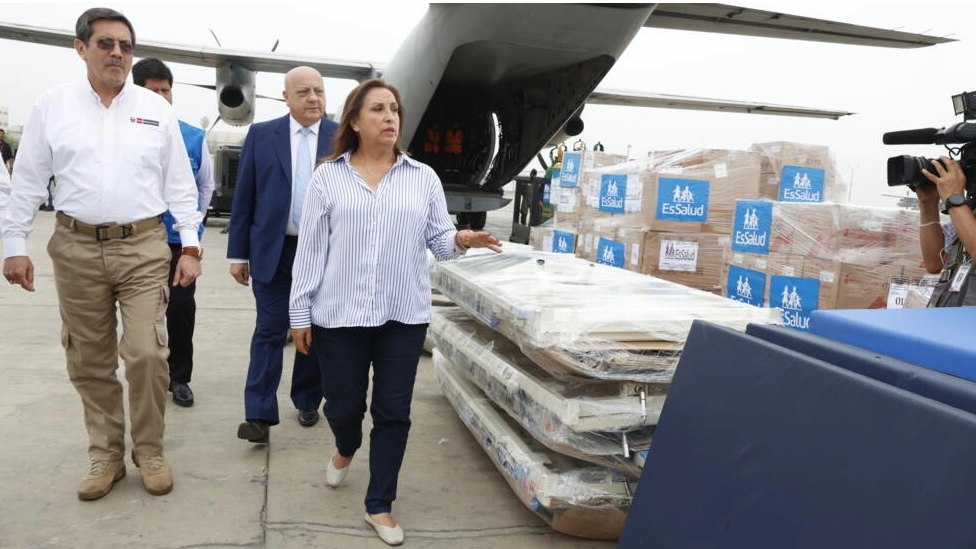 Peru's President Dina Boluarte (C) participates in an event in Lima to send medical supplies to the Apurimac region, Peru, January 27, 2023. /AFP