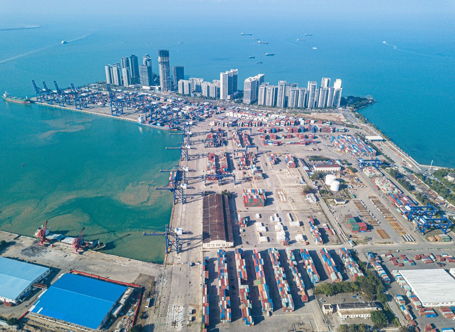 A view of the container terminal of Haikou Port in Haikou, south China's Hainan Province, January 13, 2023. /Xinhua