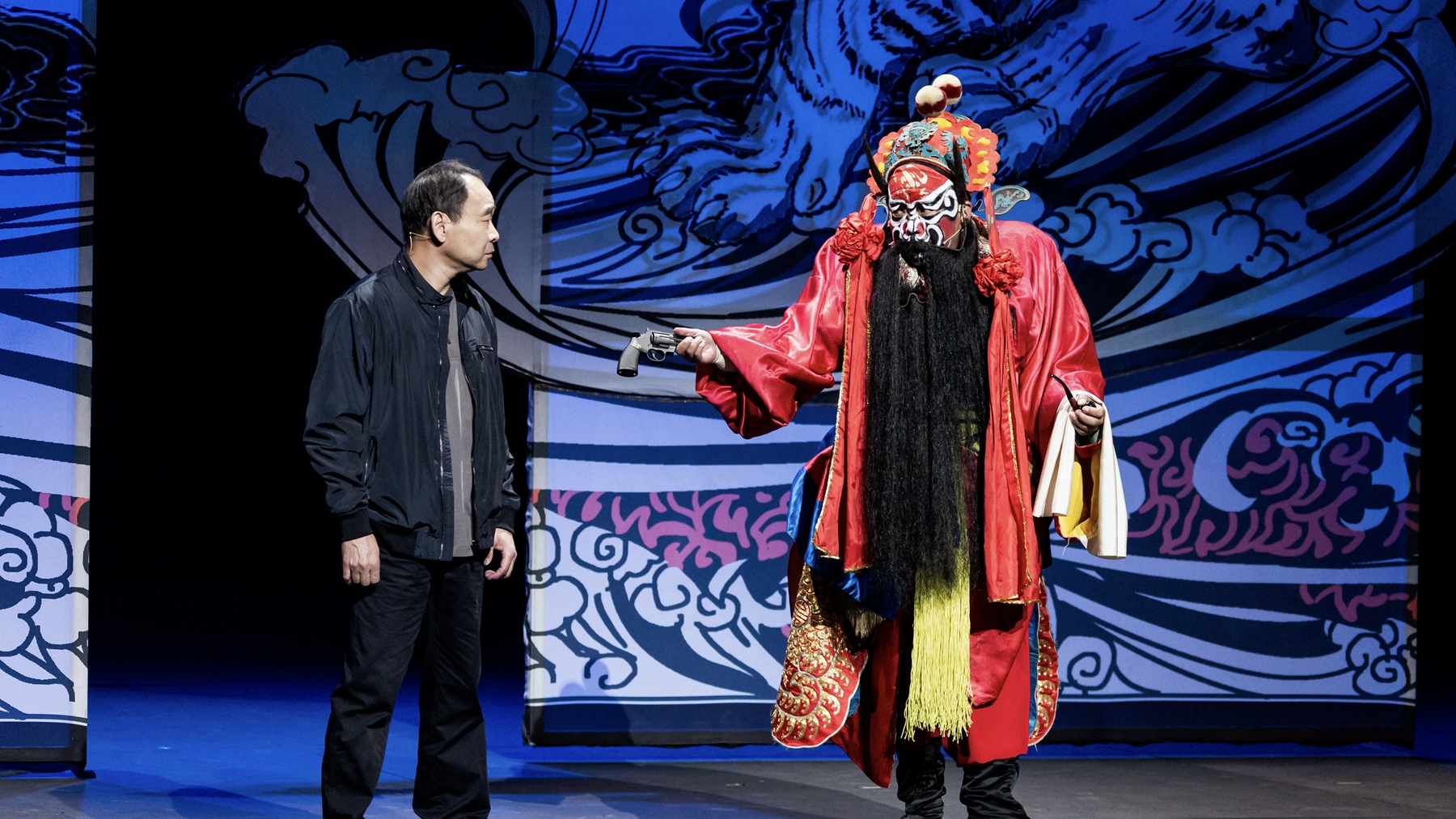 Song Yan (L) as officer Dacheng in the play 