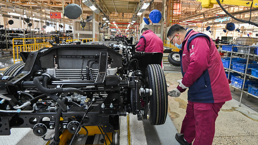 Workers assemble automobiles in a car plant in Weifang, Shandong Province, China, January 31, 2023. /CFP