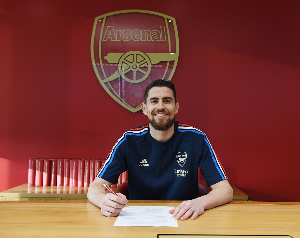 Arsenal unveil new signing Jorginho at London Colney in St Albans, England, January 31, 2023. /CFP