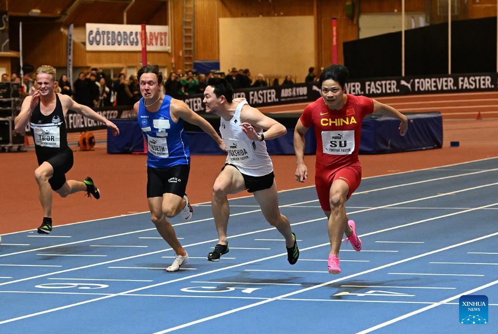 Su Bingtian (1st R) of China competes during the men's 60m final A during the Gothenburg Games of World Athletics Indoor tour in Gothenburg, Sweden, February 2, 2023. /Xinhua