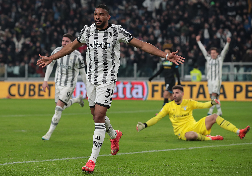 Gleison Bremer of Juventus celebrates after scoring the opening goal during the Coppa Italia quarterfinal between Juventus and SS Lazio at Allianz Stadium in Turin, Italy, February 2, 2023. /CFP