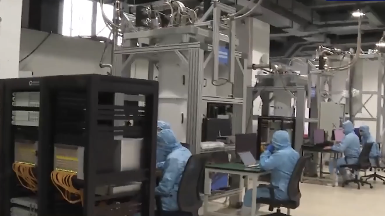 Quantum computer prototypes at China's first quantum chip production line. /CMG