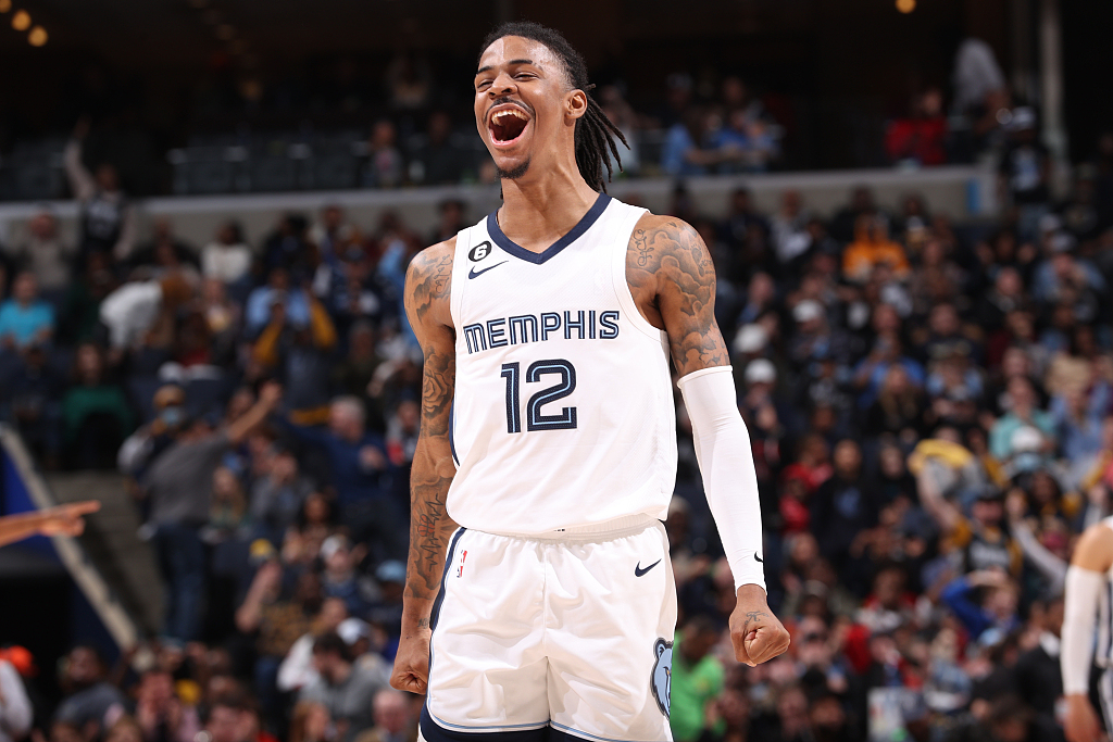 Ja Morant of the Memphis Grizzlies looks on in the game against the Indiana Pacers at FedExForum in Memphis, Tennessee, January 29, 2023. /CFP