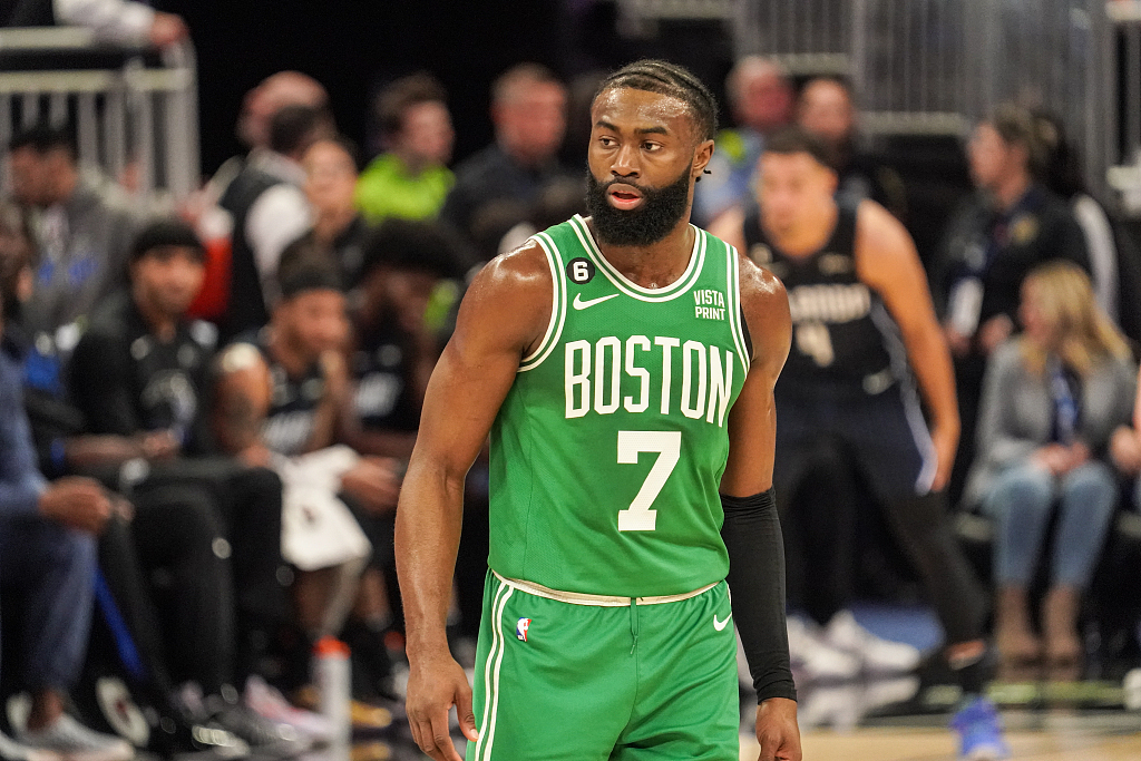 Jaylen Brown of the Boston Celtics looks on in the game against the Orlando Magic at the Amway Center in Orlando, Florida, January 23, 2023. /CFP