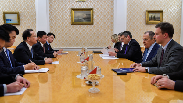 Chinese Vice Foreign Minister Ma Zhaoxu (L-C) hold talks with Russian Foreign Minister Sergey Viktorovich (R-C), Moscow, Russia. /Chinese Ministry of Foreign Affairs