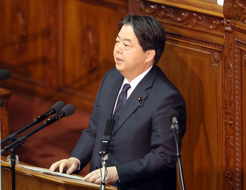 Japanese Foreign Minister Yoshimasa Hayashi delivers his foreign affairs speech at Lower House's plenary session at the National Diet in Tokyo, Japan, January 23, 2023. /CFP