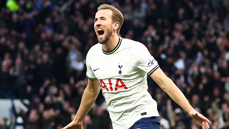 Harry Kane of Tottenham Hotspur celebrates scoring a goal during their clash with Manchester City at Tottenham Hotspur Stadium in London, England, February 5, 2023. /CFP