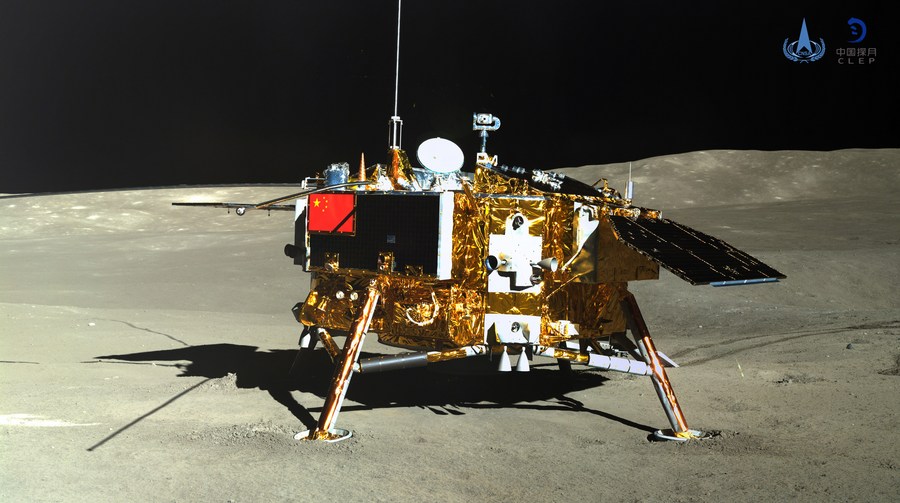 Photo taken by the rover Yutu-2 (Jade Rabbit-2) on January 11, 2019 shows the lander of the Chang'e-4 probe. /China National Space Administration