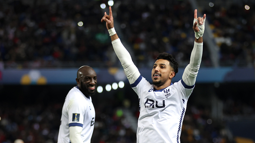 Salem Aldawsari of Al Hilal celebrates after scoring the team's second goal from the penalty spot during the FIFA Club World Cup semi-final against Flamengo in Tanger Med, Morocco, February 7, 2023. /CFP 