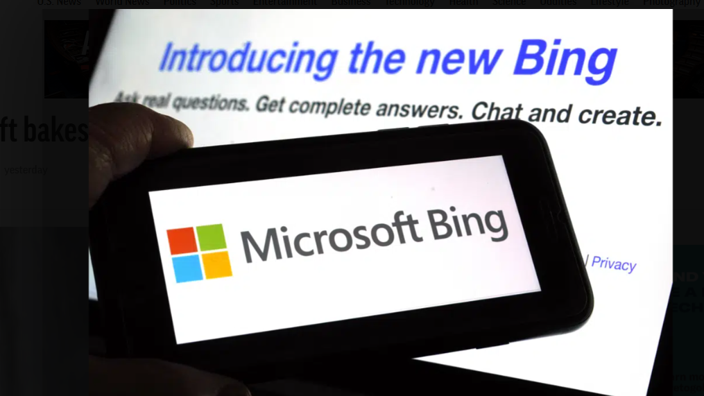 The Microsoft Bing logo and the website's page are shown in this photo taken in New York, February 7, 2023. /AP