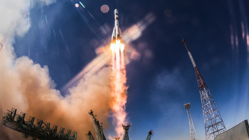 The Soyuz 2.1 rocket carrying the Progress MS-20 cargo spaceship launches from Baikonur Cosmodrome on a cargo resupply mission to the International Space Station, June 3, 2022. /CFP