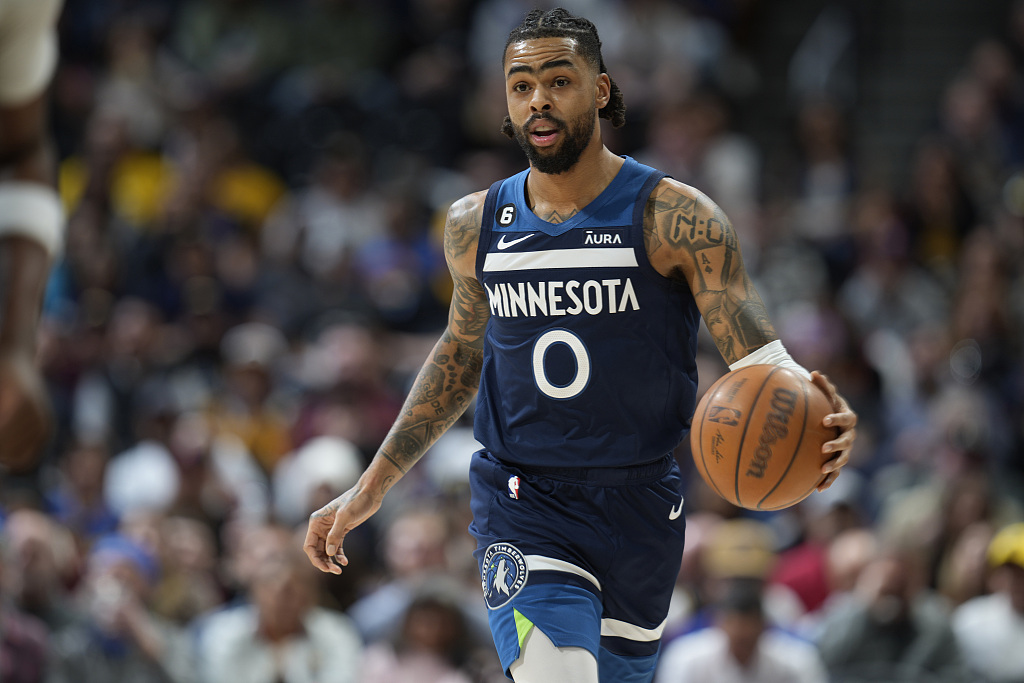 D'Angelo Russell of the Minnesota Timberwovles dribbles in the game game against the Denver Nuggets at Ball Arena in Denver, Colorado, February 7, 2023. /CFP