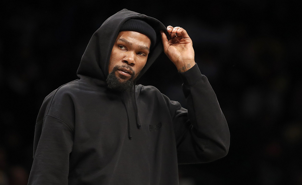 Kevin Durant of the Brooklyn Nets looks on during the game against the Los Angeles Lakers at the Barclays Center in Brooklyn, New York City, January 30, 2023. /CFP