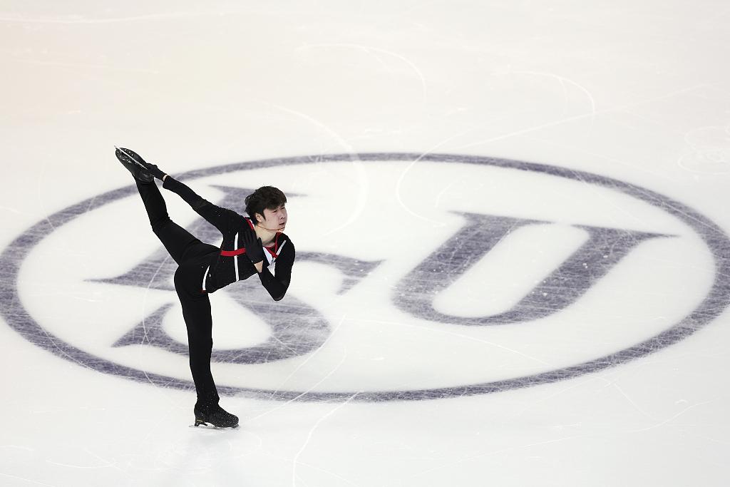 Jin Boyang of China competes in the men's short program during the ISU Four Continents Figure Skating Championships in Colorado Springs, U.S., February 9, 2023. /CFP 