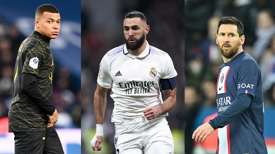 (L to R) Kylian Mbappe, Karim Benzema and Lionel Messi /CGTN