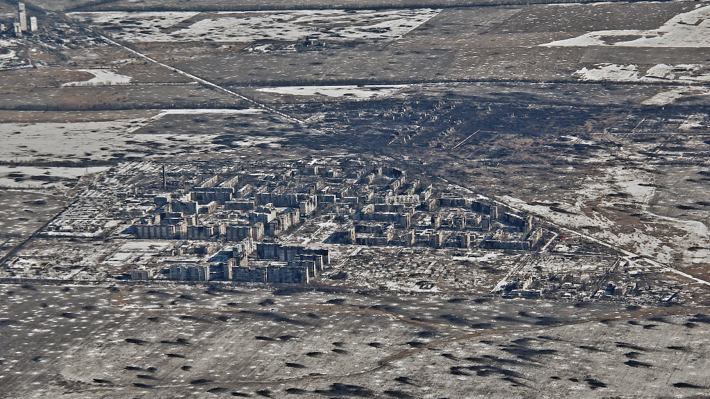 An aerial view of Vuhledar, the site of heavy battles in the Donetsk region, February 10, 2023. /CFP