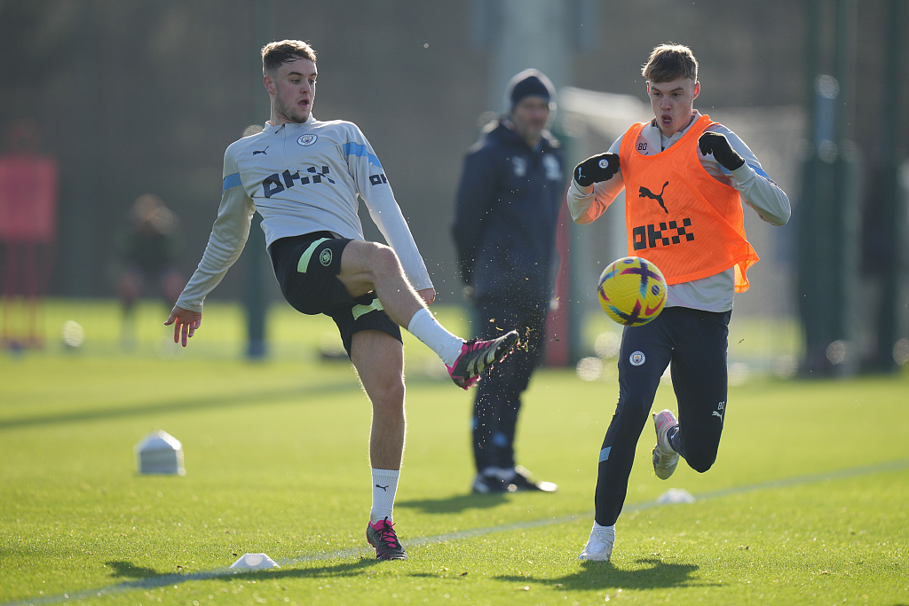 Players of Manchester City in practice at Manchester City Football Academy in Manchester, England,  February 6, 2023. /CFP 