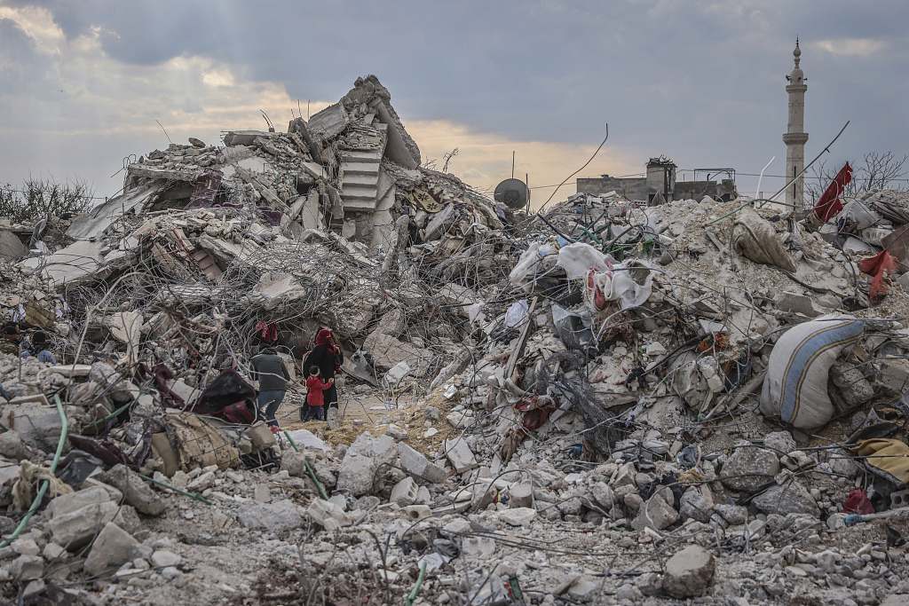 A general view of the destruction left by the deadly earthquake in Jindires, Syria, February 11, 2023. /CFP