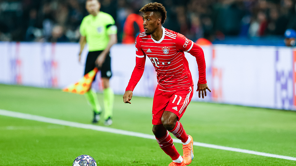 Kingsley Coman of Bayern Munich in action during the UEFA Champions League round of 16 first leg match against Paris Saint Germain in Paris, France, February 14, 2023. /CFP