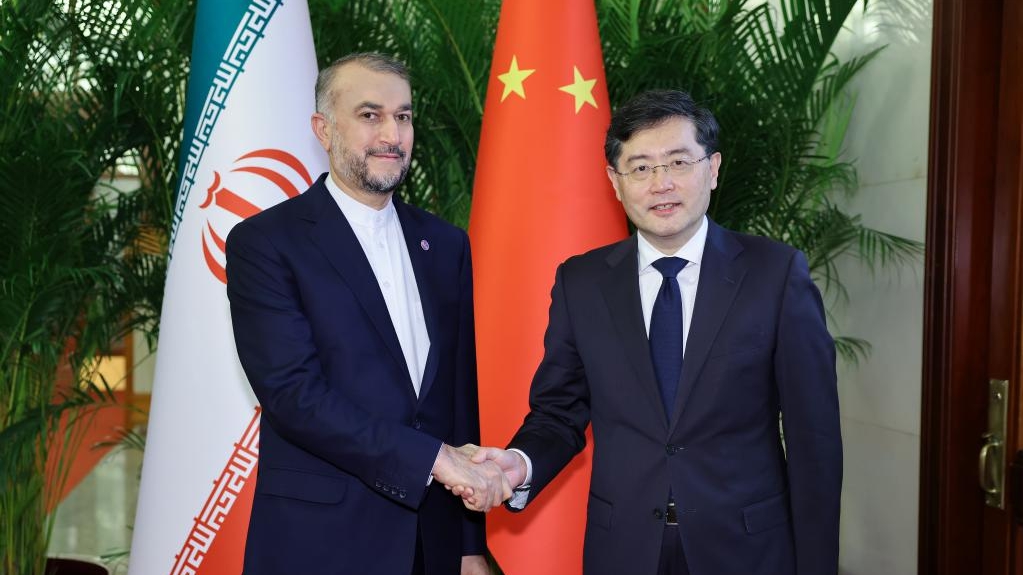 Chinese Foreign Minister Qin Gang (R) meets with Iranian Foreign Minister Hossein Amir-Abdollahian in Beijing, capital of China, February 14, 2023. /Xinhua