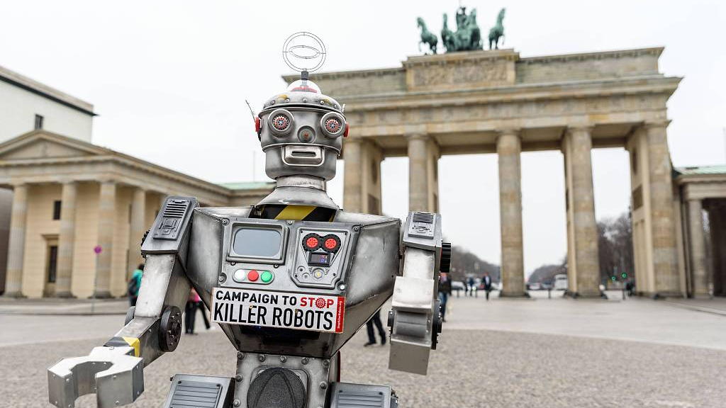 A view of a local protest against killer robots in Berlin, Germany, March 21, 2019. March 21, 2019. /CFP
