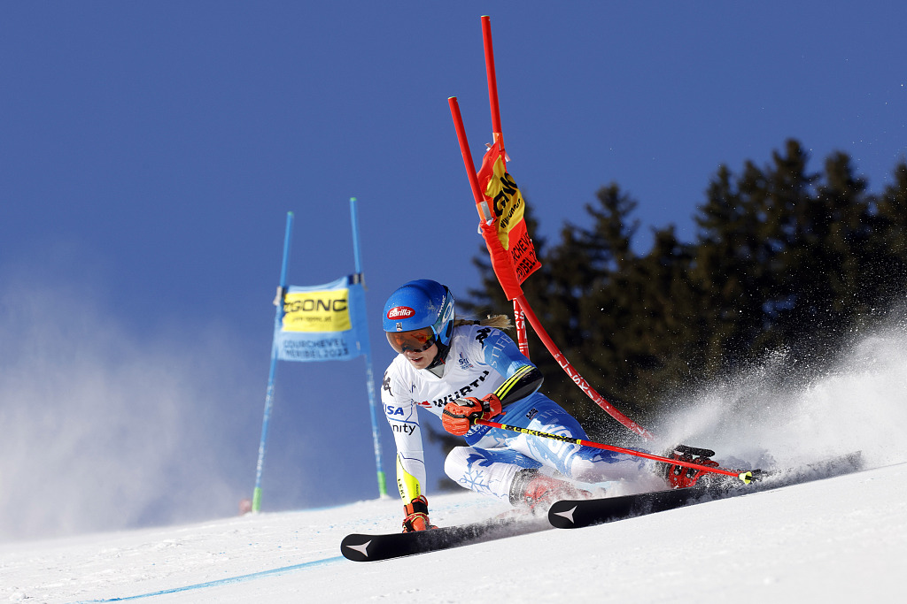 Mikaela Shiffrin in action during the women's giant slalom event of the FIS Alpine Ski World Championship in Meribel, France, February 16, 2023. /CFP