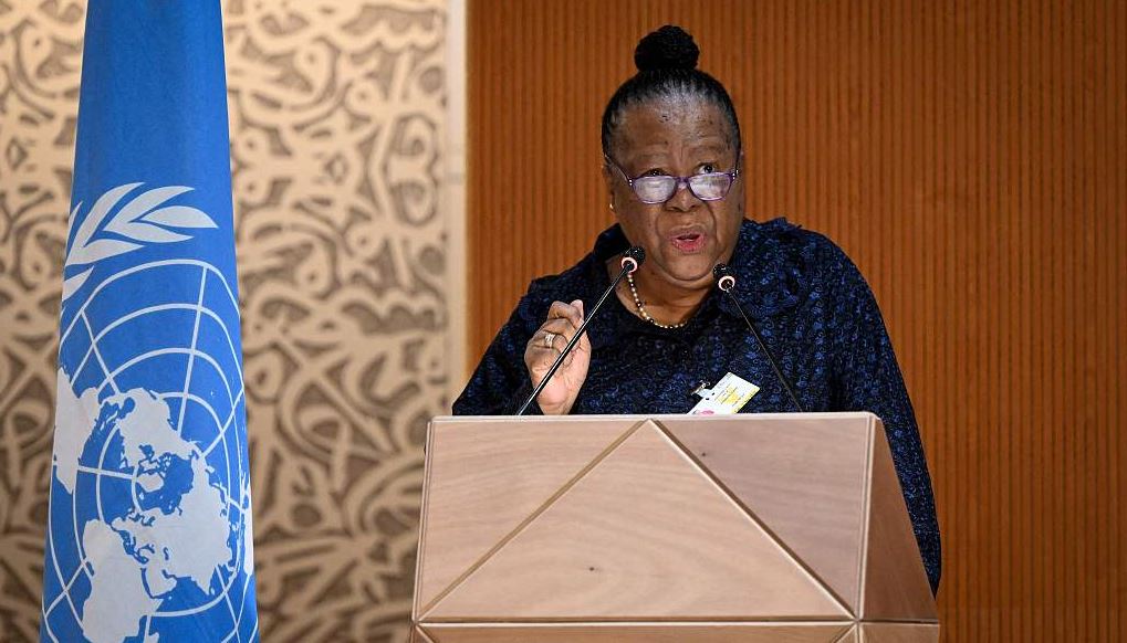 South African Minister of International Relations and Cooperation Naledi Pandor delivers a speech during a session of the UN Human Rights Council in Geneva, February 28, 2022. /AFP