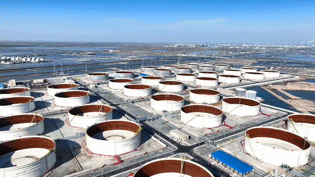 The CNOOC's commercial crude oil reserve storage project starts trial production and commercial operations in Dongying City, east China's Shandong Province, February 16, 2023. /CNOOC