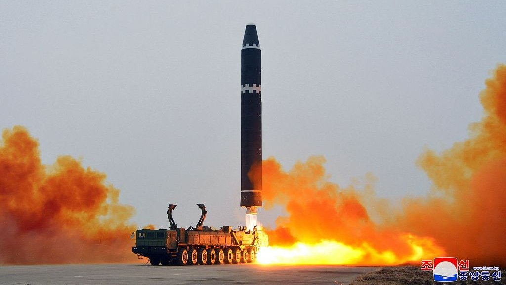 The test-firing of the intercontinental ballistic missile (ICBM), the Hwasong-15, at Pyongyang International Airport, February 18, 2023. /CFP