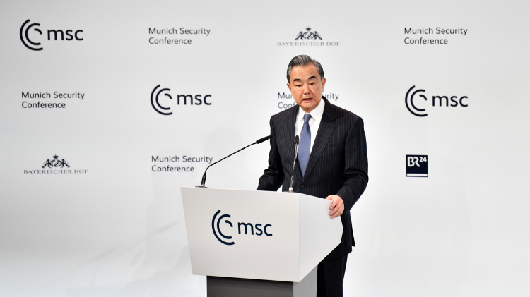 Wang Yi, a member of the Political Bureau of the Communist Party of China Central Committee and director of the Office of the Foreign Affairs Commission of the CPC Central Committee, delivers a keynote speech during the Munich Security Conference in Munich, Germany, February 18, 2023. /Xinhua