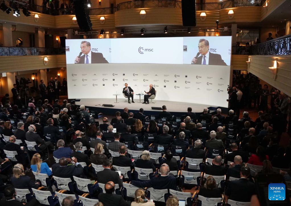Wang Yi, a member of the Political Bureau of the Communist Party of China (CPC) Central Committee and director of the Office of the Foreign Affairs Commission of the CPC Central Committee, answers questions at the Munich Security Conference in Munich, Germany, February 18, 2023. /Xinhua