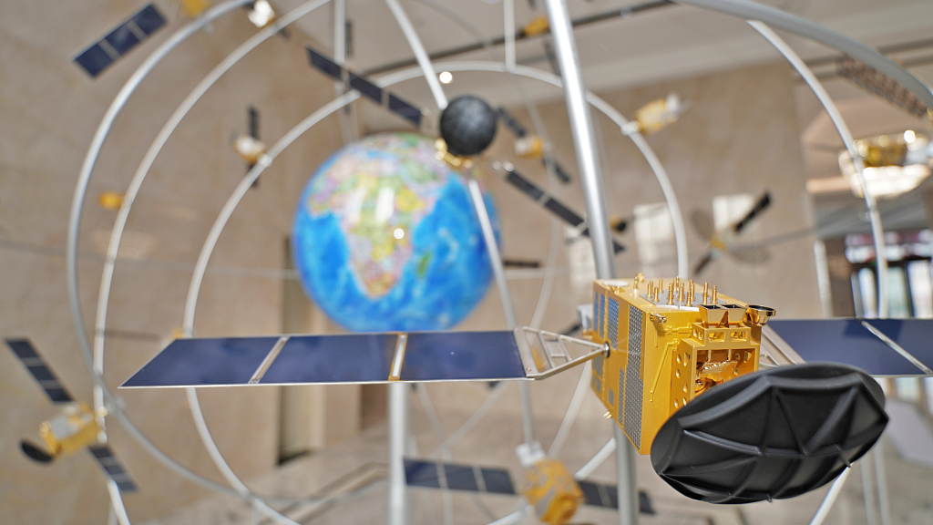 A model of the Beidou Navigation Satellite System displayed in Yantai City, east China's Shandong Province, January 24, 2022. /CFP