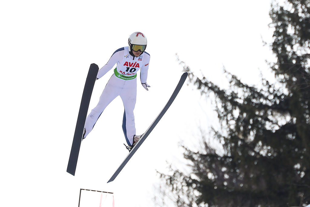 Peng Qingyue of China competes at the FIS Ski Jumping World Cup in Rasnov, Romania, February 18, 2023. /CFP